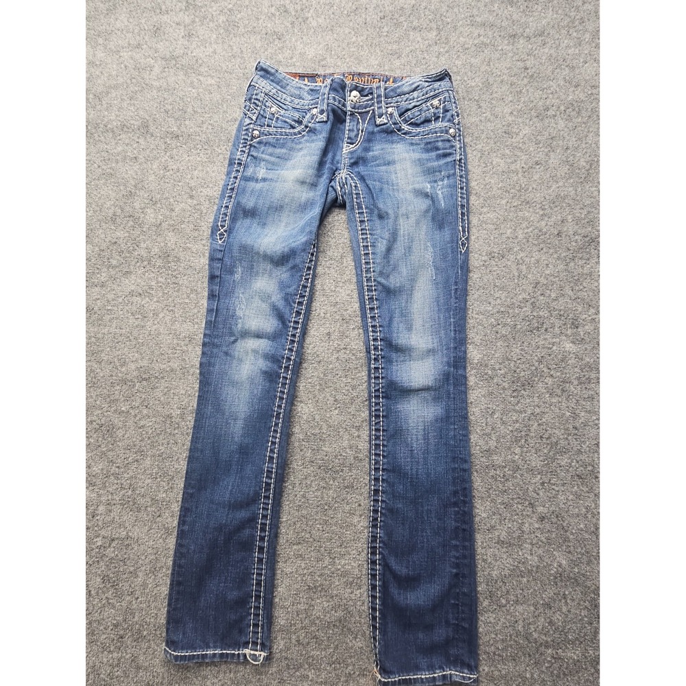 Rock Revival Jean Womens 25(30x32) Morgan Straight Low Rise Bling Pocket READ